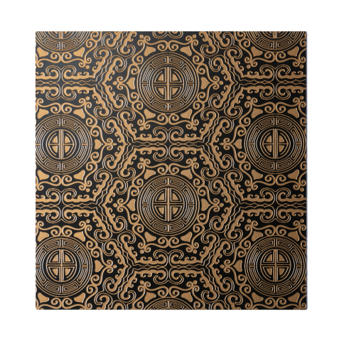 Chinese Black & Gold Etched Stainless Steel