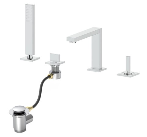 Deck-Mount Bathtub Faucet with Knob Cable-Controlled Drain