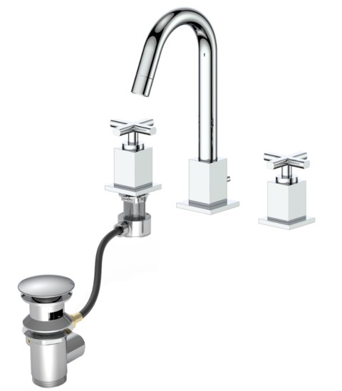 Deck-Mount 3-Hole Faucet with Knob Cable-Controlled Drain