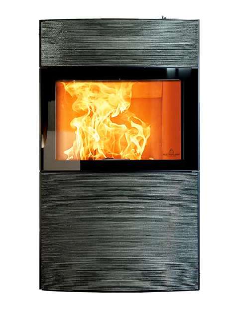 Curved Freestanding Wood-Burning Fireplace, Customizable Ceramic Exterior