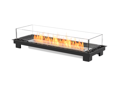 Outdoor Long Bioethanol Fireplace with Glass and Decorative Stones