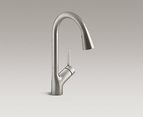 Hiray Bottom Pull Out Kitchen Faucet VS Brushed Steel