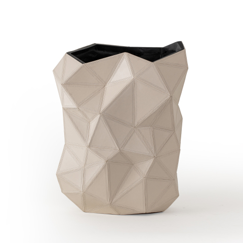 Handcrafted Diamond Quilted Leather Vase - Beige