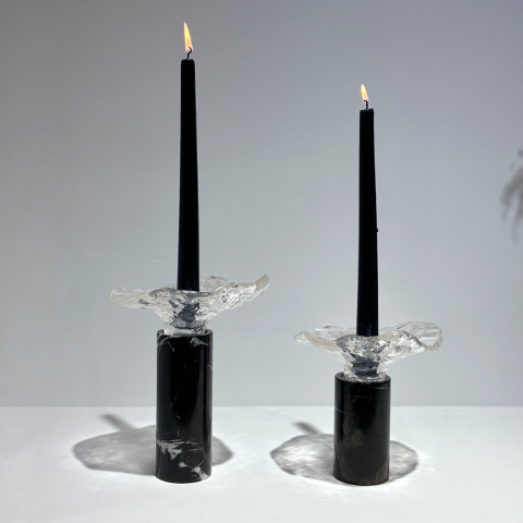 Black & Gold Marble Candlestick - Large
