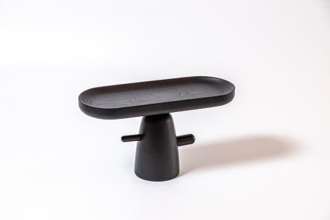 Matte Black Carved Wood Tray - Top Oval Dish
