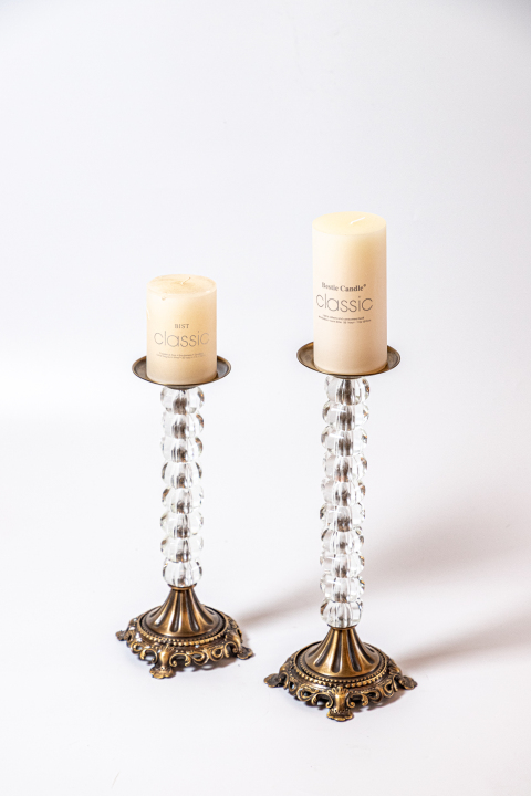 Cast Copper Vintage Crystal Candlestick Pair