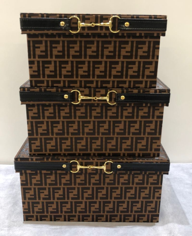 Brown F Monogram with Black Trim Storage Box