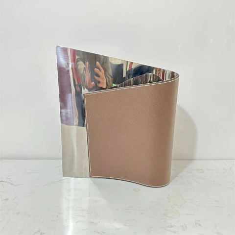 Brown Leather-Stainless Steel Sculptural Vase