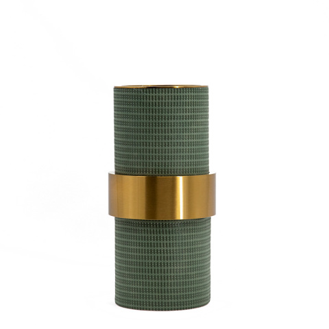 Green Textured Leather Vase