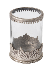 Imported Silver Engraved Base Glass Votive Holder