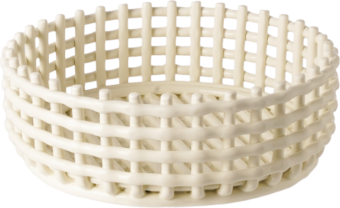 Handmade Cut-out Round Basket - Glossy Glaze - Cream White